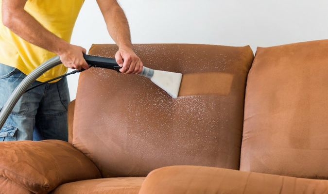 Cleaning brown velvet sofa with baking soda 