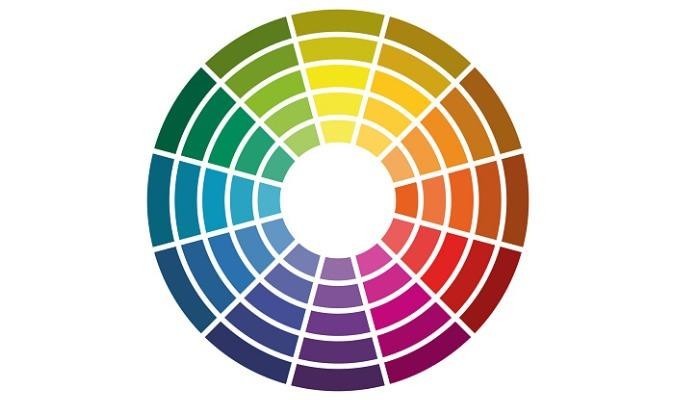 A colour wheel featuring 12 colours