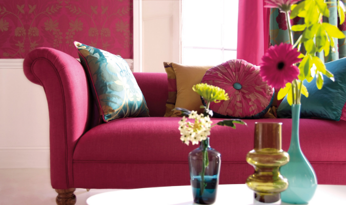 Colourful Sofa With Coffee Table And Plants