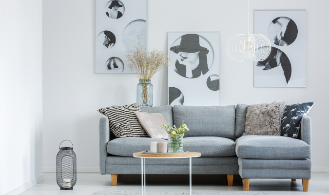 Grey L-shaped sofa cushion styling ideas