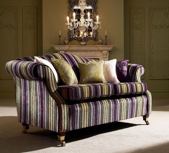 Sofa Re-upholstered in Italian Stripe - Aubergine/Green