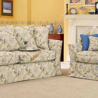 Jacquard Fabric - Summer Palace Jacobean, Stone/Blue