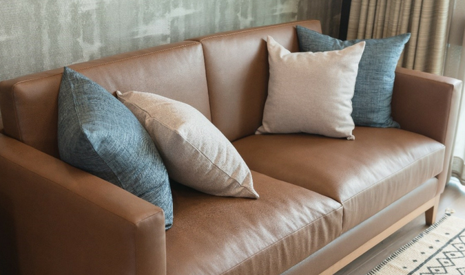 Leather Sofa With Restuffed Sofa Cushions