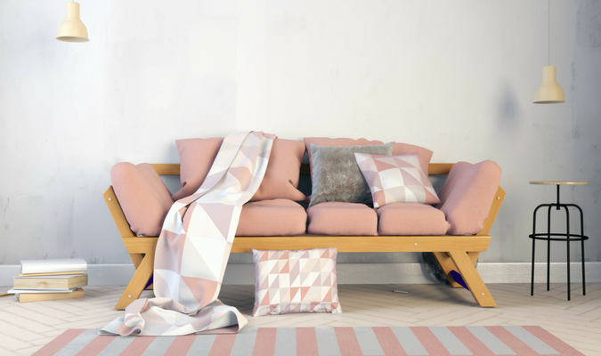 Pink restuffed sofa cushions