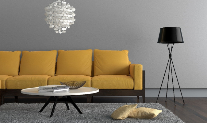 Trendy mustard sofa in modern living room