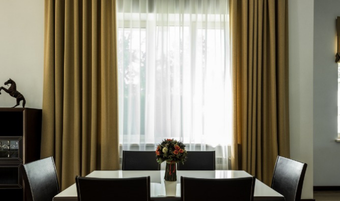 Thick Curtain Fabric Hung Up In The Dining Room
