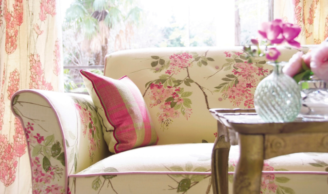 Pink flower print sofa fabric
