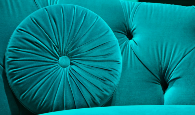 Freshly cleaned blue velvet sofa (1)